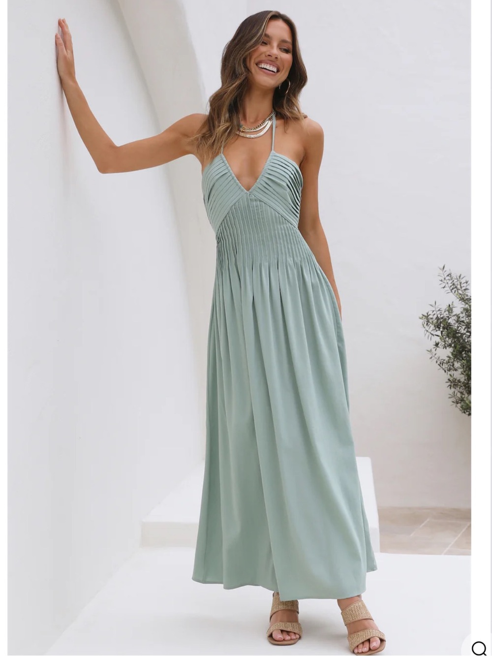 FORTUNATE ONE XS Sage Green Cross My Heart Maxi Dress